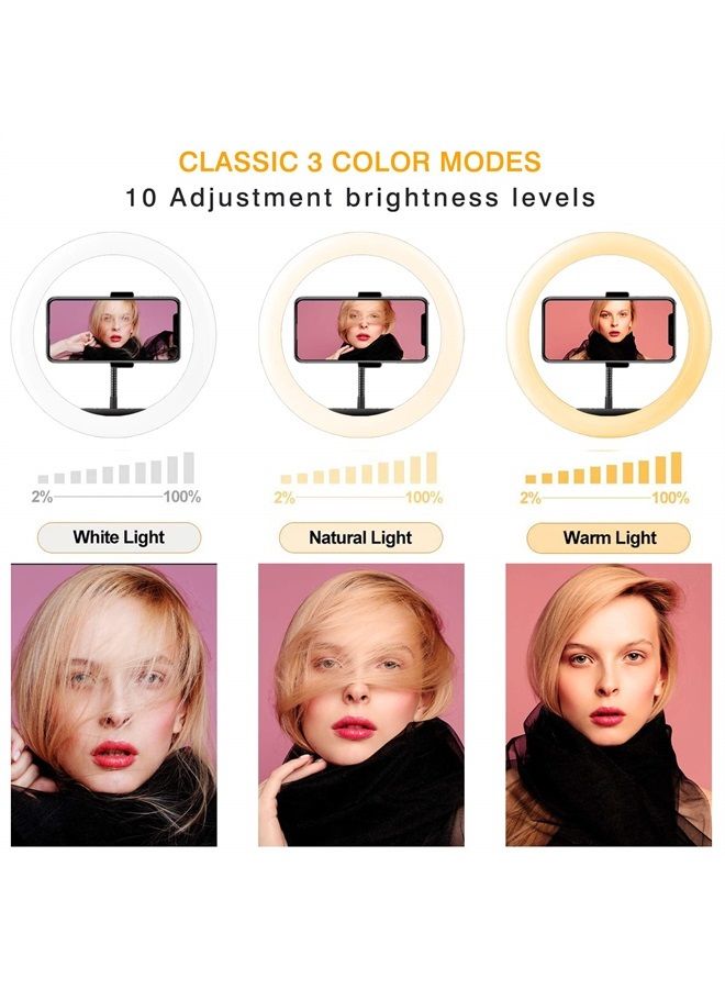 10" RGB Selfie Ring Light, SRUIM Desktop RGB Flash Ring Light with Tripod Stand & Cell Phone Holder, LED Dimmable Desktop Beauty Selfie Light for YouTube Video, Live Stream, Makeup