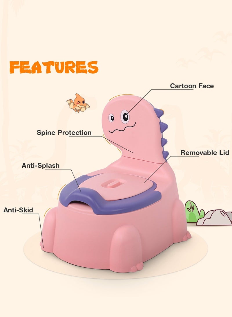 DOOKOO Dinosaur Baby Potty Seat Chair Kids Potty Training seat for Baby Toddlers with Closing Lid, High Back  Splash Gaurd Baby Toilet seat for Kids Baby Potty Chair for Toddlers 1 to 5 Year Boy Girl Pink - Image 3