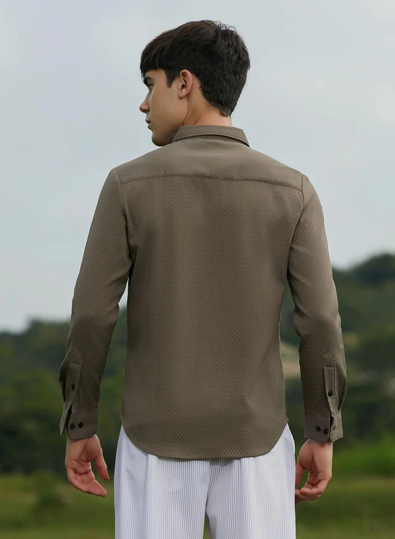 Campus Sutra Men's Ash Brown Tuscan-Creast Shirt