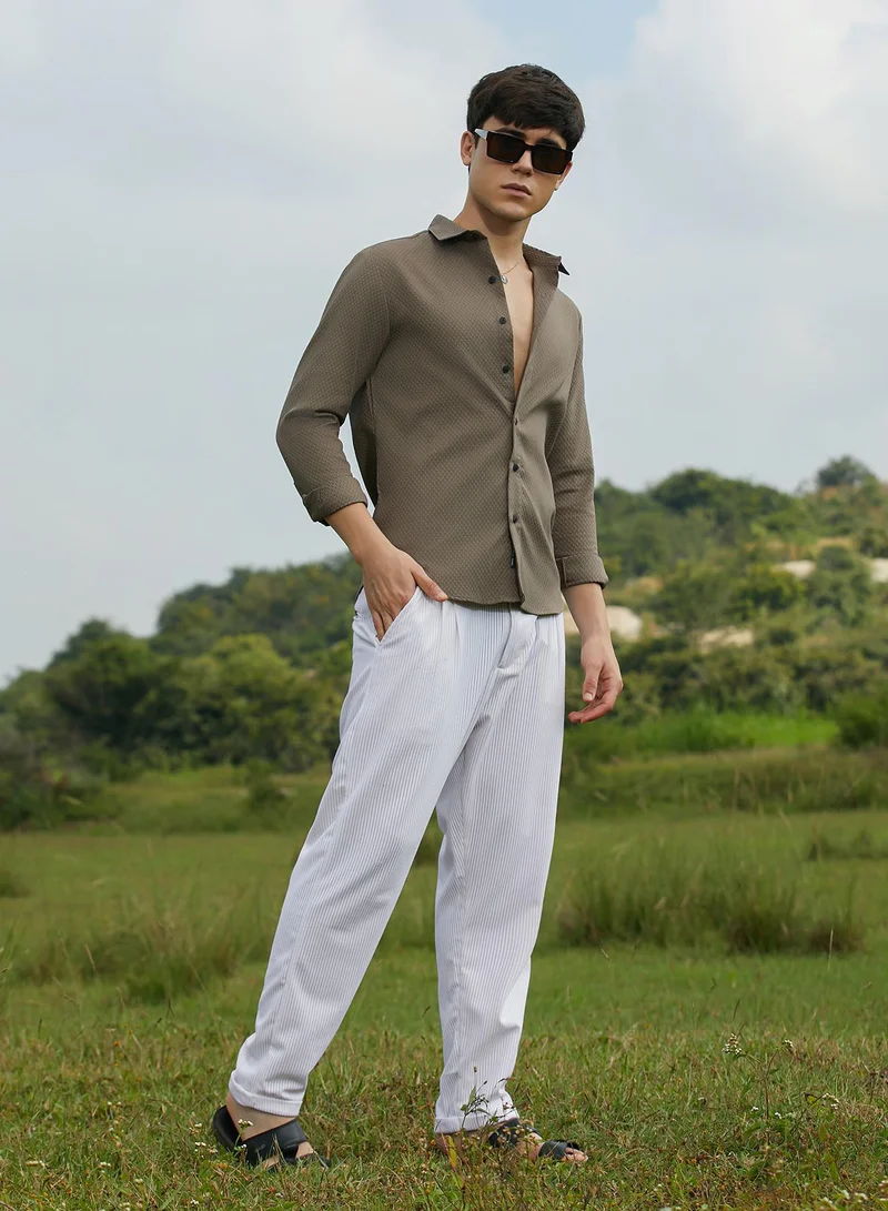 Campus Sutra Men's Ash Brown Tuscan-Creast Shirt