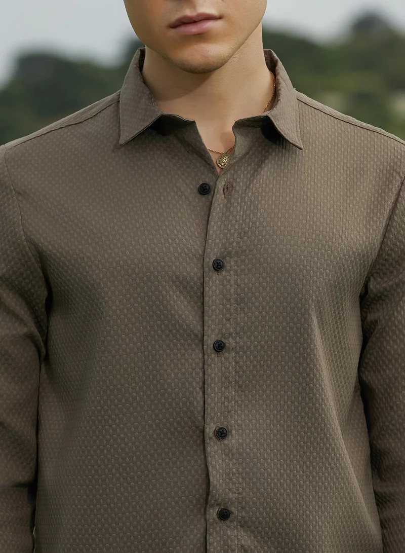 Campus Sutra Men's Ash Brown Tuscan-Creast Shirt
