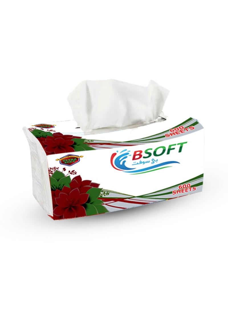 BSOFT Soft Facial Tissues – 600 Sheets, 2 Ply, Pack of 10 Boxes | Ultra-Soft, Strong & Absorbent Tissue Paper for Home, Office & Everyday Use Size 19x20 Cm - Image 1