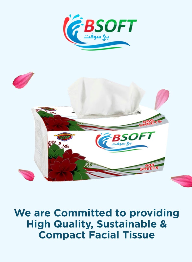BSOFT Soft Facial Tissues – 600 Sheets, 2 Ply, Pack of 10 Boxes | Ultra-Soft, Strong & Absorbent Tissue Paper for Home, Office & Everyday Use Size 19x20 Cm - Image 4