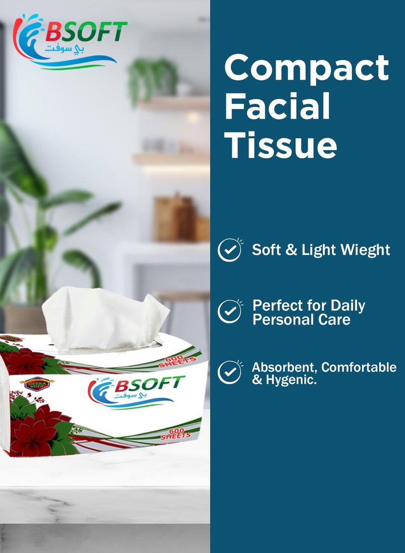 BSOFT Soft Facial Tissues – 600 Sheets, 2 Ply, Pack of 10 Boxes | Ultra-Soft, Strong & Absorbent Tissue Paper for Home, Office & Everyday Use Size 19x20 Cm - Image 5
