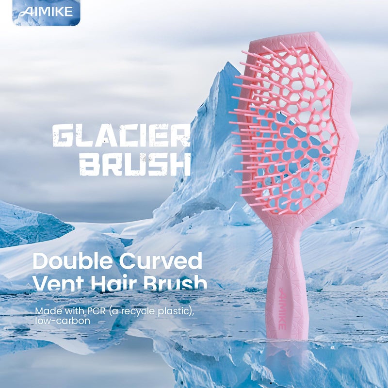 AIMIKE Glacier Detangling Brush, Pain-Free Detangler Brush for Curly Hair Wet & Dry Use, Glide Through Tangles with Ease, Vented Hairbrush for Women's 2c to 4c Curls, Pink - Image 2