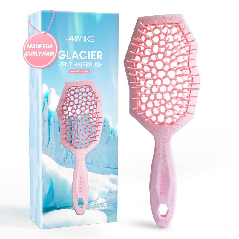 AIMIKE Glacier Detangling Brush, Pain-Free Detangler Brush for Curly Hair Wet & Dry Use, Glide Through Tangles with Ease, Vented Hairbrush for Women's 2c to 4c Curls, Pink - Image 1
