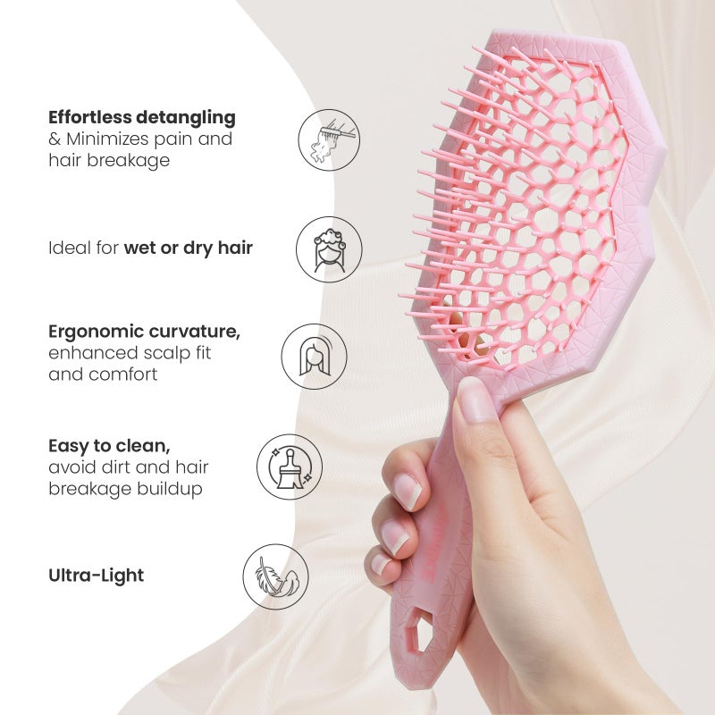 AIMIKE Glacier Detangling Brush, Pain-Free Detangler Brush for Curly Hair Wet & Dry Use, Glide Through Tangles with Ease, Vented Hairbrush for Women's 2c to 4c Curls, Pink - Image 3