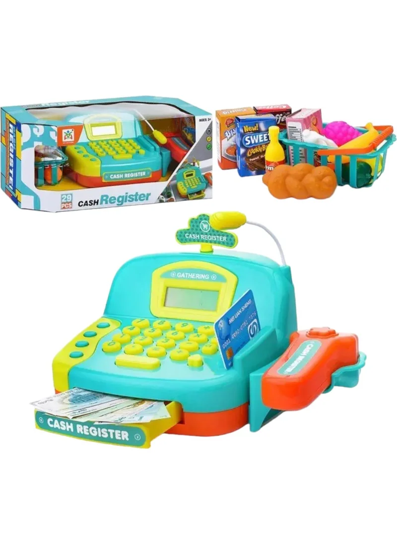 Vardem Oyuncak Lighted Toy Cash Register - Educational Toy Set with Calculator Function and Barcode Scanning +3 years old