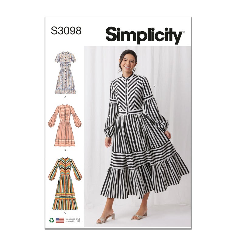 Simplicity SS3098H5 Misses' Button-Front Dress Sewing Pattern Packet, Design Code S3098, Sizes 6-8-10-12-14 - Image 1