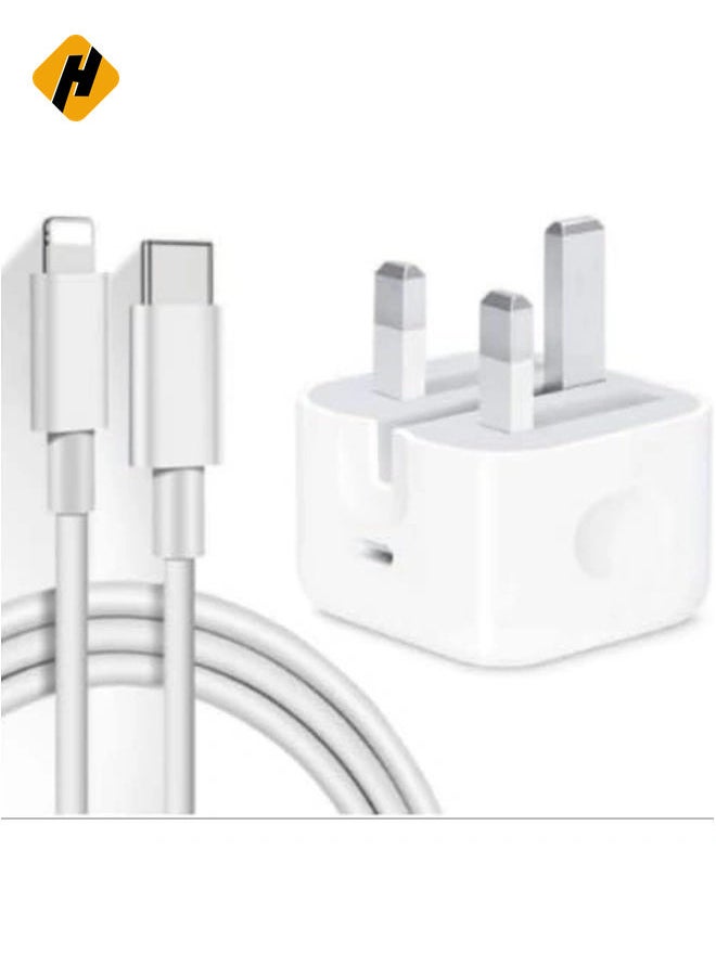 HuHa - 20-W Apple Charger Uk Plug Type C Adapter With 1m Iphone Fast Charging Cable Universal Travel Adapter Usb-c Plug Compatible For All Iphone Device 14/13/12/11 Pro And Pro Max / 8 Plus/X Max/Etc - Image 1