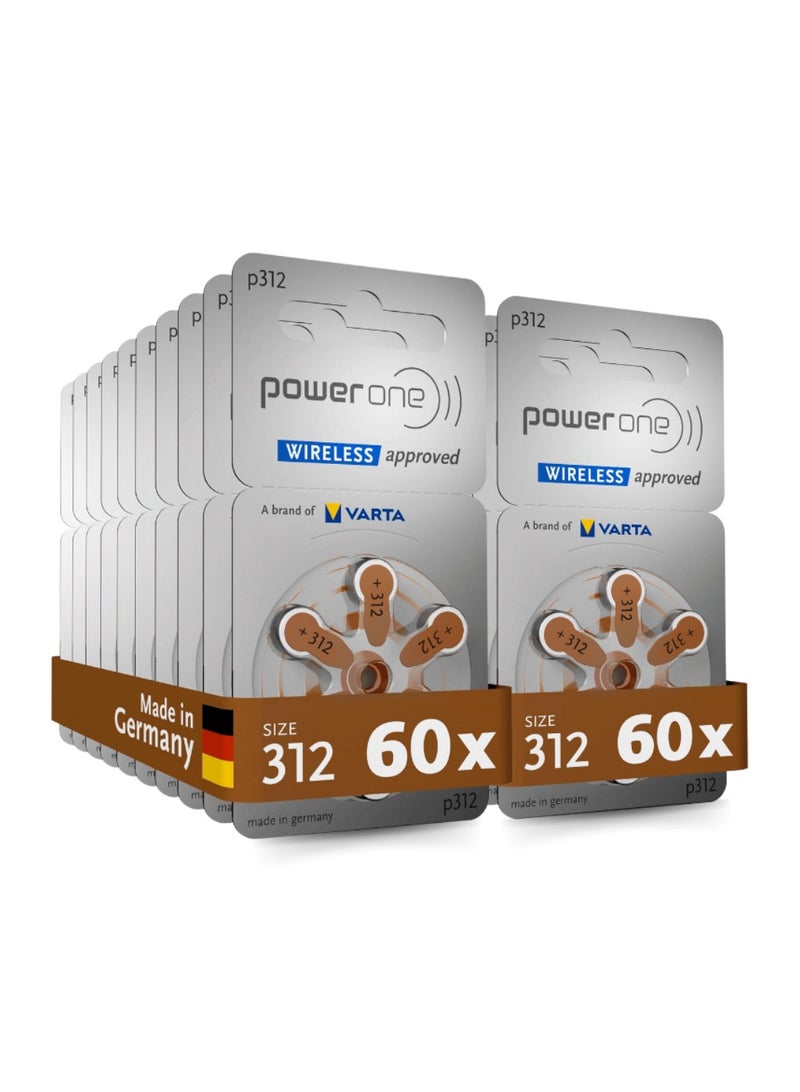 PowerOne 120-Pieces Powerone Wireless Approved (Size 312) Hearing Aid 1.45V Batteries
