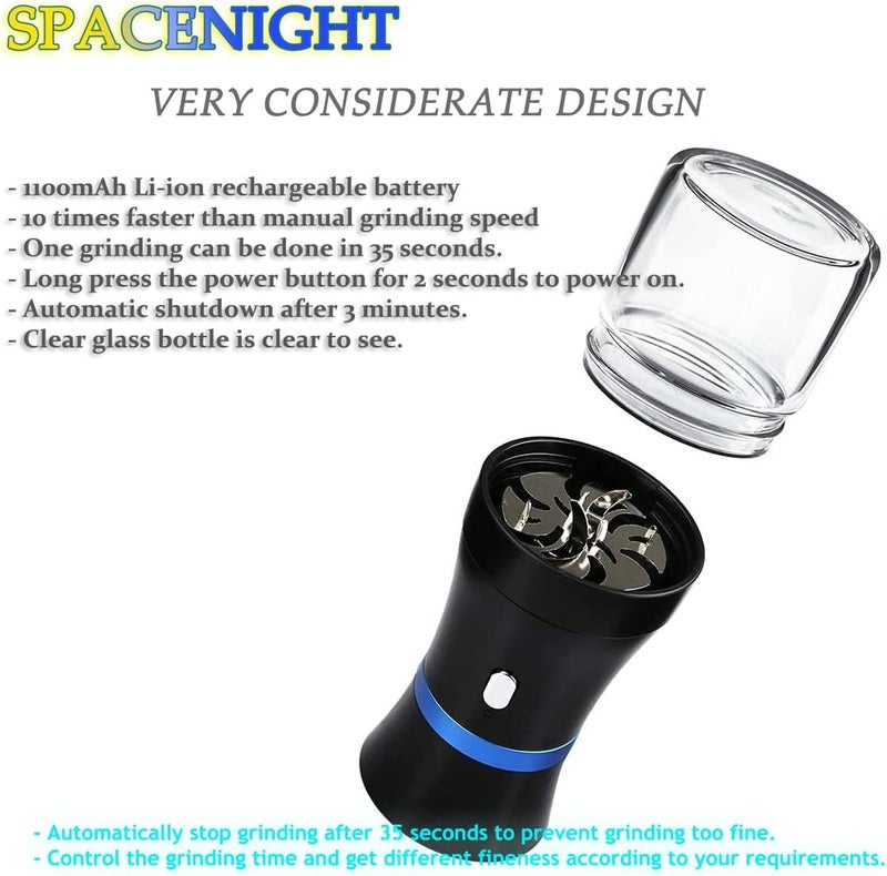 Spacenight Electric Herb Grinder COMPACT for Flower Buds, USB-Rechargeable, 2pcs 1.7oz Glass Herb Chamber - Ideal for Everyday Carry - Image 2