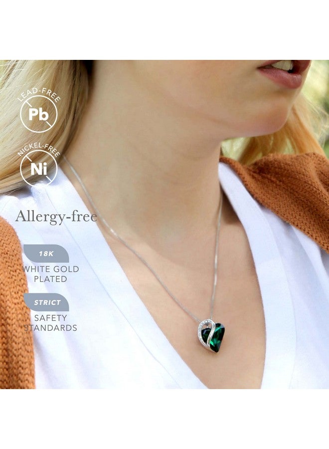 Leafael Holiday Gift Necklaces For Women, Infinity Love Heart Pendant With Emerald Green Birthstone Crystal For May, Silver Plated 18 + 2 Inch Chain, Christmas Jewelry Or Birthday Gifts For Mom & Wife - Image 2