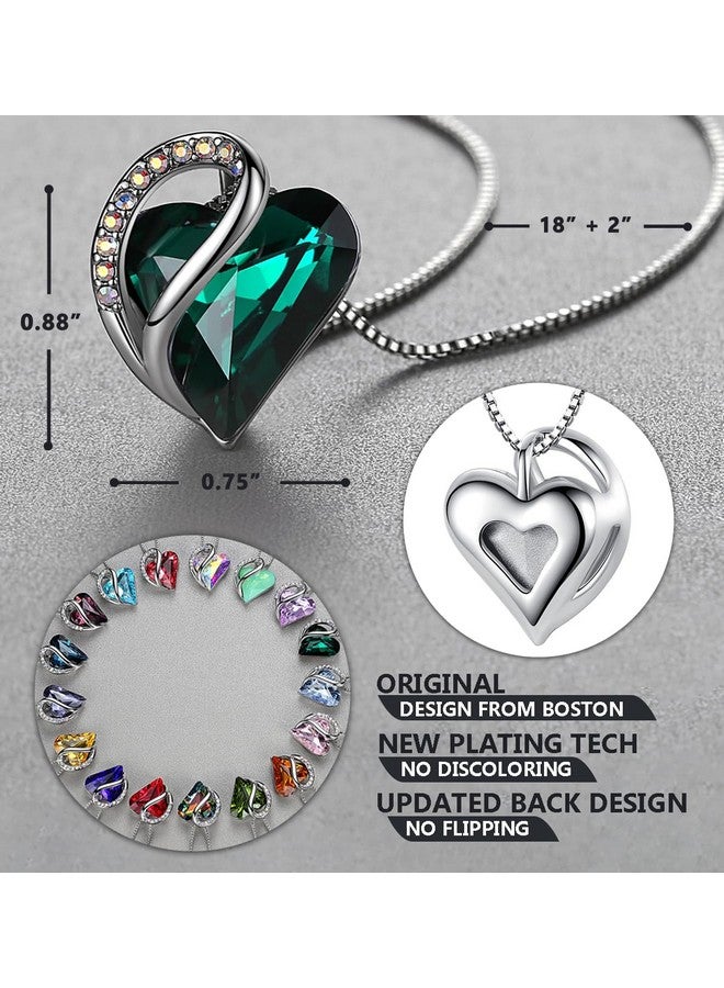 Leafael Holiday Gift Necklaces For Women, Infinity Love Heart Pendant With Emerald Green Birthstone Crystal For May, Silver Plated 18 + 2 Inch Chain, Christmas Jewelry Or Birthday Gifts For Mom & Wife - Image 3
