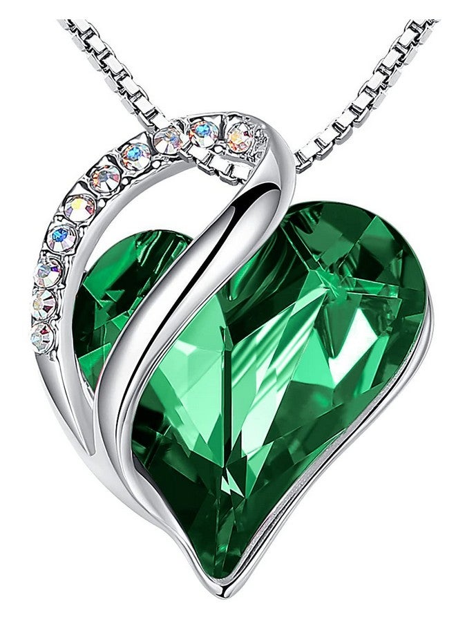 Leafael Holiday Gift Necklaces For Women, Infinity Love Heart Pendant With Emerald Green Birthstone Crystal For May, Silver Plated 18 + 2 Inch Chain, Christmas Jewelry Or Birthday Gifts For Mom & Wife - Image 1