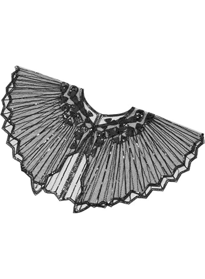 SUNSAR Shawl Wraps Sequin Beaded Evening Cape Bridal Shawl(Black) - Image 2