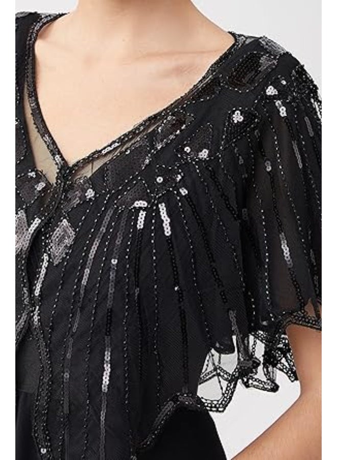 SUNSAR Shawl Wraps Sequin Beaded Evening Cape Bridal Shawl(Black) - Image 5