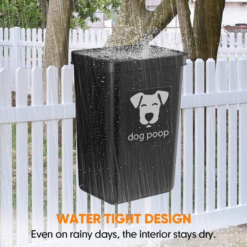 Moryimi Dog Poop Trash Can Outside, 3.1 Gallon Dog Waste Trash Can with Trash Bag Dispenser, Outdoor Dog Poop Trash Can with Lid, Black Hanging Trash Can for Fence, Garbage, Outdoors, Counter Top - Image 2