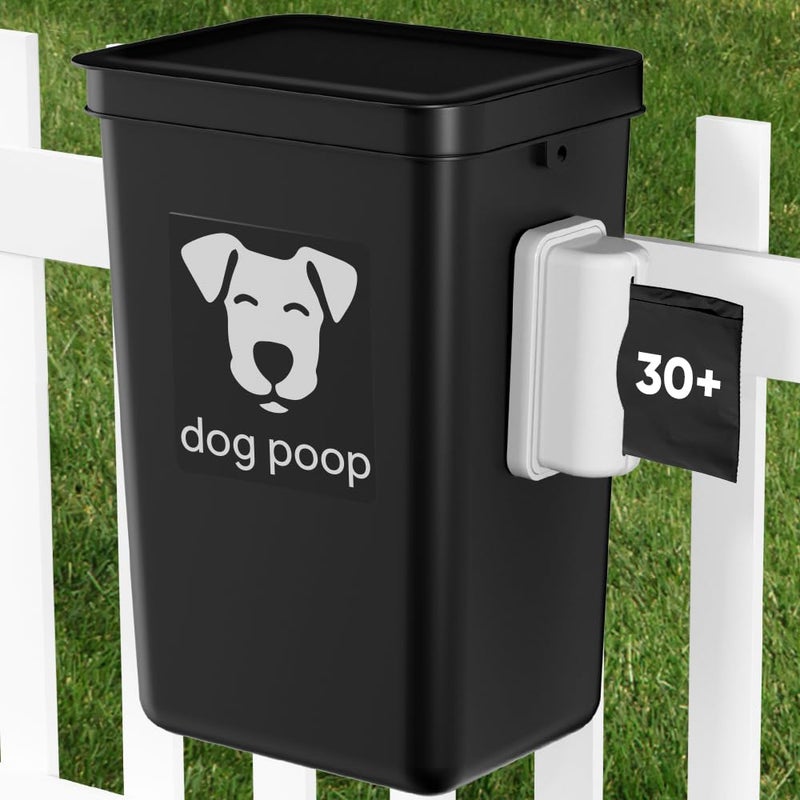 Moryimi Dog Poop Trash Can Outside, 3.1 Gallon Dog Waste Trash Can with Trash Bag Dispenser, Outdoor Dog Poop Trash Can with Lid, Black Hanging Trash Can for Fence, Garbage, Outdoors, Counter Top - Image 1