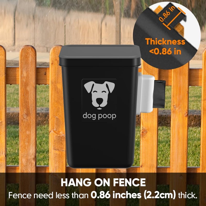 Moryimi Dog Poop Trash Can Outside, 3.1 Gallon Dog Waste Trash Can with Trash Bag Dispenser, Outdoor Dog Poop Trash Can with Lid, Black Hanging Trash Can for Fence, Garbage, Outdoors, Counter Top - Image 3