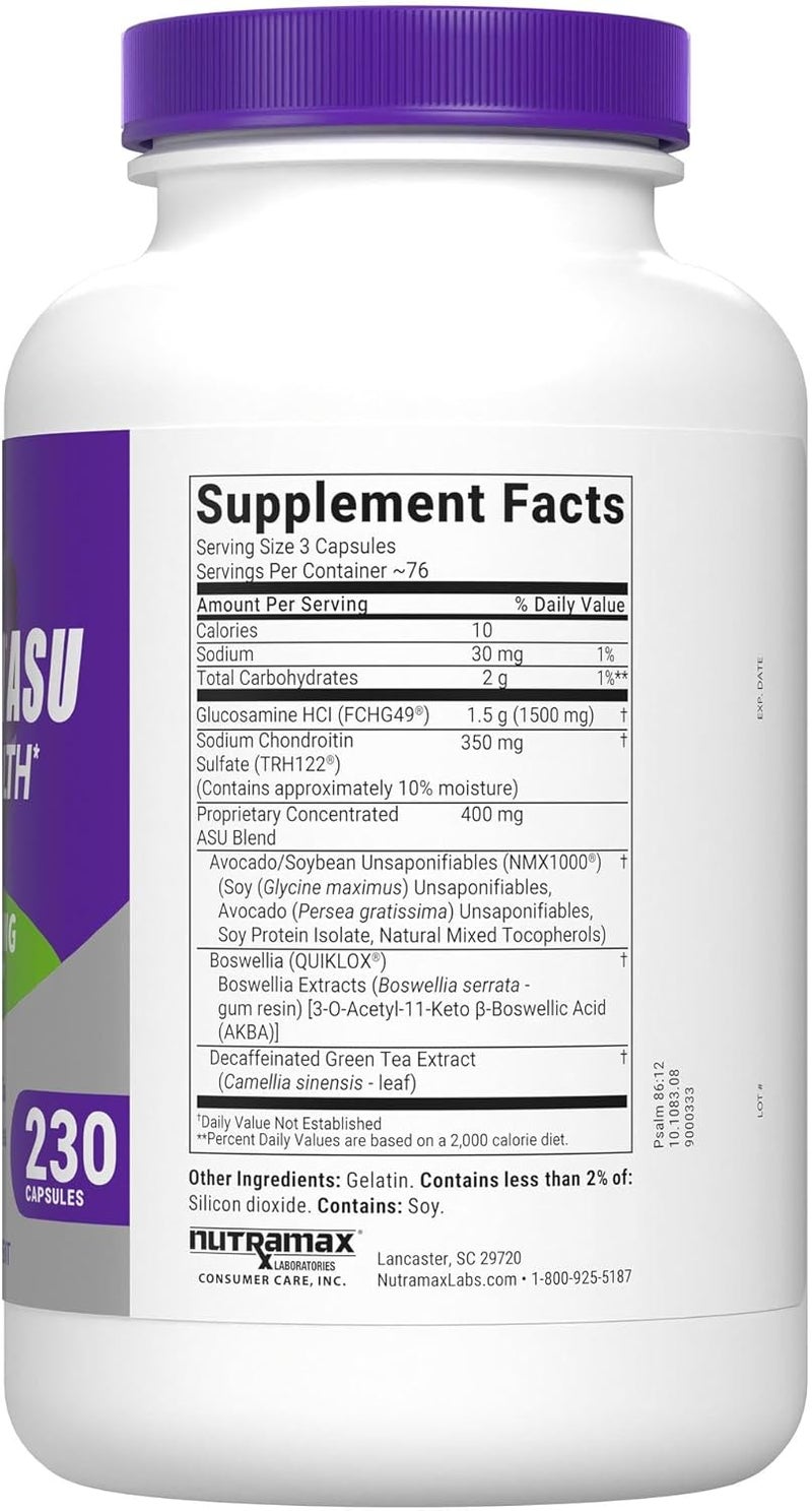 Nutramax Laboratories مكمل صحة المفاصل من مختبرات نوترا ماكس كوزامين ASU مع الجلوكوزامين والكوندرويتين ASU لصحة مفاصل الرجال والنساء 230 كبسولة - Image 2