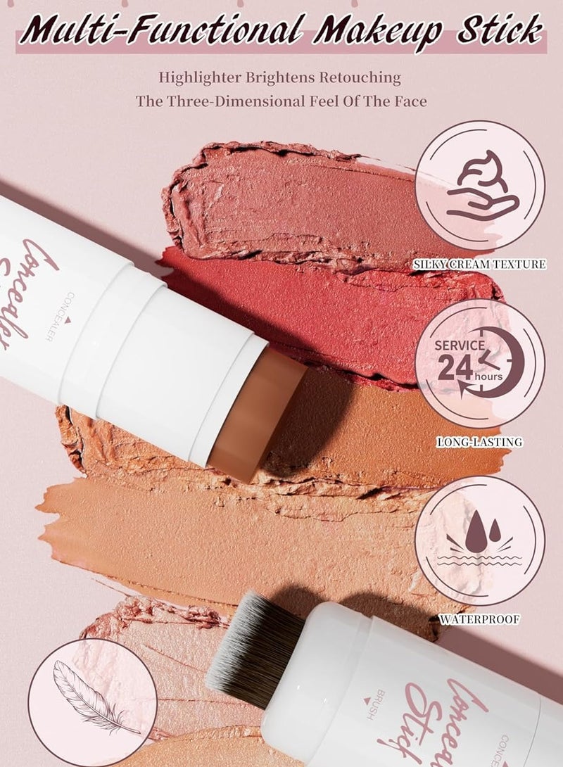 HelloKiss Concealer Stick with Brush Head Highlighter Makeup Stick Highlighter Creamy Stick Long Lasting Waterproof Makeup Stick for Concealer and Brighten Concealer Contour Highlighter Stick 02 - Image 3
