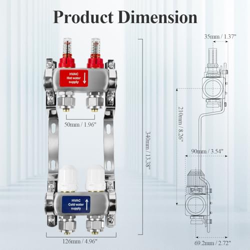 AB 2 Loop PEX/Radiant Manifold, 1/2 Inch Compatible Outlets, Up to 1.4 GPM Flow Valve for Hydronic Radiant Floor Heating(1/2" Connectors Included) - Image 4