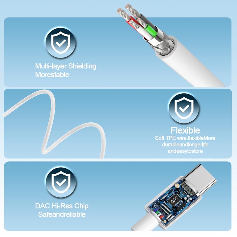 SKLNXAZ 2 عبوة - سماعات USB C لهواتف iPhone 17/16/15 Pro Max، سماعات أذن سلكية من نوع C مع ميكروفون وجهاز تحكم عن بعد مع إلغاء الضوضاء لهواتف iPhone 17/16/15 Plus/Air/Pro، iPad Pro، Galaxy S25/S24/S23/S22، Note 20 - Image 5