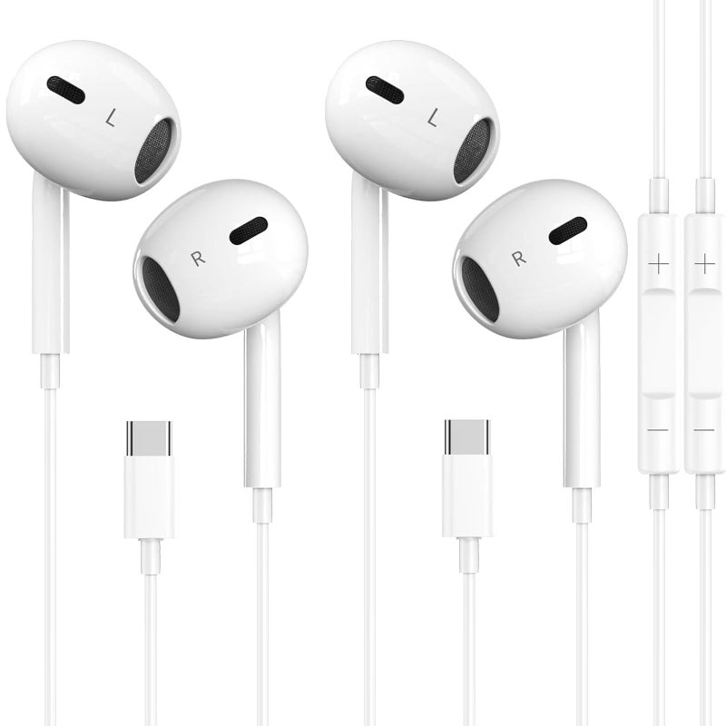 SKLNXAZ 2 عبوة - سماعات USB C لهواتف iPhone 17/16/15 Pro Max، سماعات أذن سلكية من نوع C مع ميكروفون وجهاز تحكم عن بعد مع إلغاء الضوضاء لهواتف iPhone 17/16/15 Plus/Air/Pro، iPad Pro، Galaxy S25/S24/S23/S22، Note 20 - Image 1