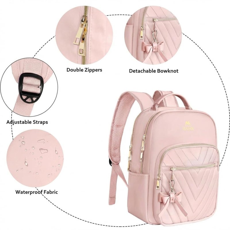 MATEIN Bowknot Cute Backpack Purse, Fashion Mini Shoulder Bag, Waterproof Lightweight Travel Daily Backpack College Handbag for Ladies Women, 2pcs Sets, Pink - Image 3