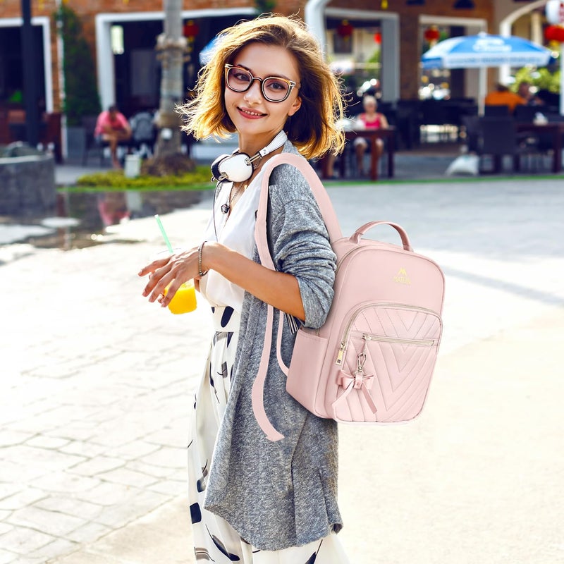 MATEIN Bowknot Cute Backpack Purse, Fashion Mini Shoulder Bag, Waterproof Lightweight Travel Daily Backpack College Handbag for Ladies Women, 2pcs Sets, Pink - Image 2
