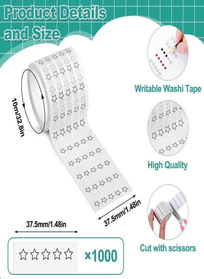 Dunzoom 2 Rolls Star Rating Stamp Stickers Writable Book Star Patterns Tape Washi Tape Book Planner Stickers 37.5 mm 10m 1000 Labels - Image 2