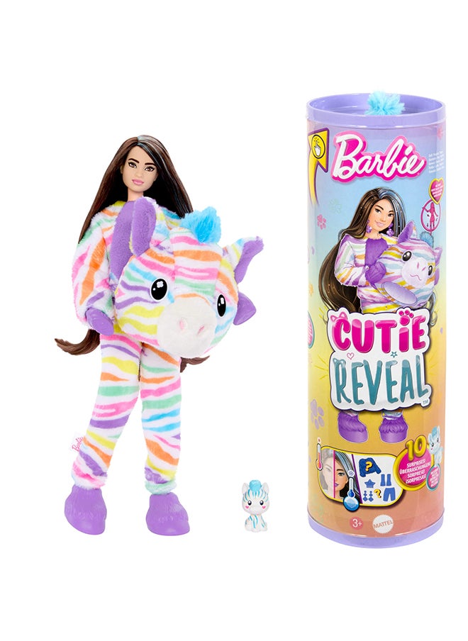 Barbie Cutie Reveal Doll & Accessories with Rainbow Zebra Plush Costume & 10 Surprises Including Color Change, Color Dream Series  - Image 1