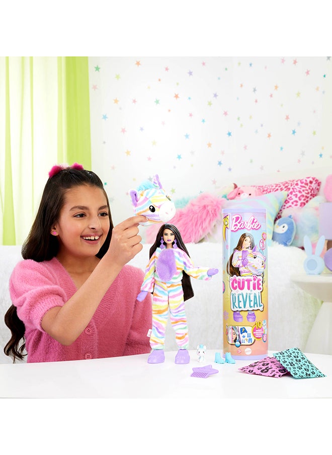 Barbie Cutie Reveal Doll & Accessories with Rainbow Zebra Plush Costume & 10 Surprises Including Color Change, Color Dream Series  - Image 5