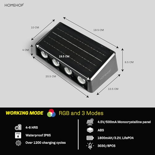 Homehop هوم هوب سولار لايت اوتدور جاردن واتربروف اب اند داون 6 LED RGB بالكوني وول لايتس فور ديكور، جاردن، باثواي، كورت يارد، اند بالكون اند هوم يوز - Image 2