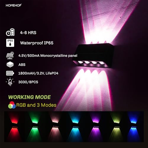 Homehop هوم هوب سولار لايت اوتدور جاردن واتربروف اب اند داون 6 LED RGB بالكوني وول لايتس فور ديكور، جاردن، باثواي، كورت يارد، اند بالكون اند هوم يوز - Image 3