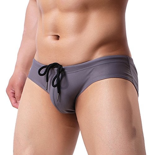 Summer Code Mens Solid Swim Briefs Drawstring Bikini Sport Swimsuit Grey - Image 3