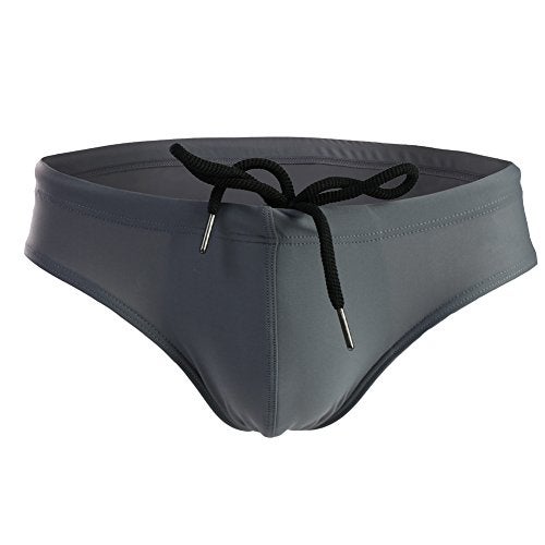 Summer Code Mens Solid Swim Briefs Drawstring Bikini Sport Swimsuit Grey - Image 1
