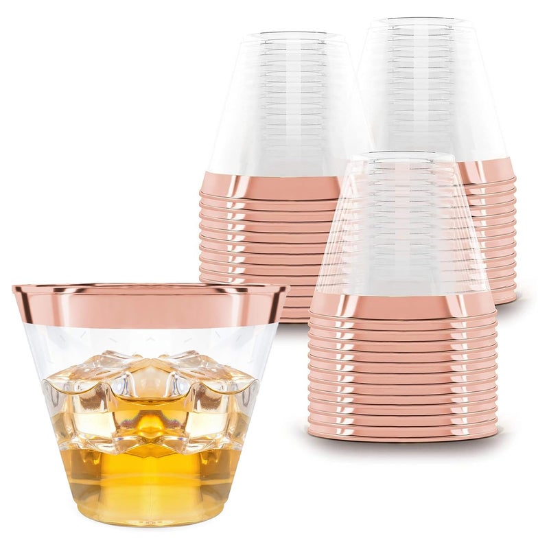 Prestee 100 Rose Gold Plastic Cups  Rose Gold Plastic Cups 9 oz  Party Decorations  Disposable Wine Cup  Clear Cup  Bulk Party Wine Glasses
