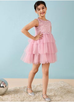 Stylo Bug Embellished Layered A-Line Dress by Styli  - Image 4