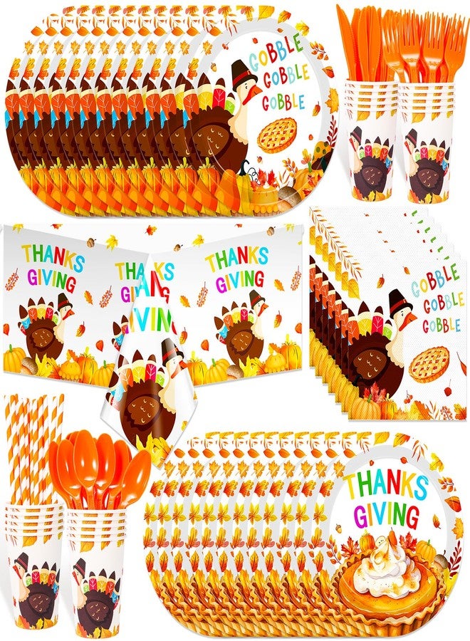 HOWAF Thanksgiving Party Supplies Kit, Thanksgiving Disposable Dinnerware with Turkey Dinner & Dessert Plates, Napkins, Cups, Tablecloth for Thanksgiving/Friendsgiving Party Decorations, Serves 16 - Image 1