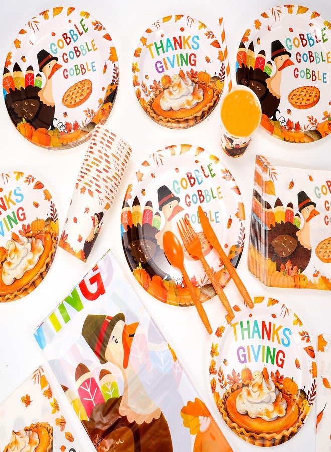 HOWAF Thanksgiving Party Supplies Kit, Thanksgiving Disposable Dinnerware with Turkey Dinner & Dessert Plates, Napkins, Cups, Tablecloth for Thanksgiving/Friendsgiving Party Decorations, Serves 16 - Image 5