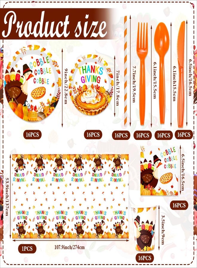 HOWAF Thanksgiving Party Supplies Kit, Thanksgiving Disposable Dinnerware with Turkey Dinner & Dessert Plates, Napkins, Cups, Tablecloth for Thanksgiving/Friendsgiving Party Decorations, Serves 16 - Image 2