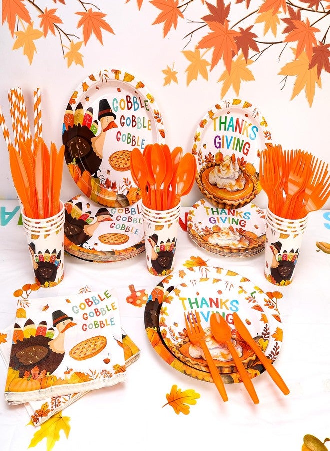HOWAF Thanksgiving Party Supplies Kit, Thanksgiving Disposable Dinnerware with Turkey Dinner & Dessert Plates, Napkins, Cups, Tablecloth for Thanksgiving/Friendsgiving Party Decorations, Serves 16 - Image 4