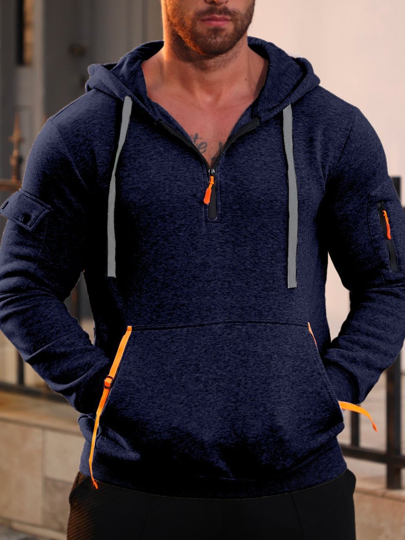 Men's Hooded Zip-Up Sweatshirt with Arm Pocket Thick Casual Outerwear - Image 2
