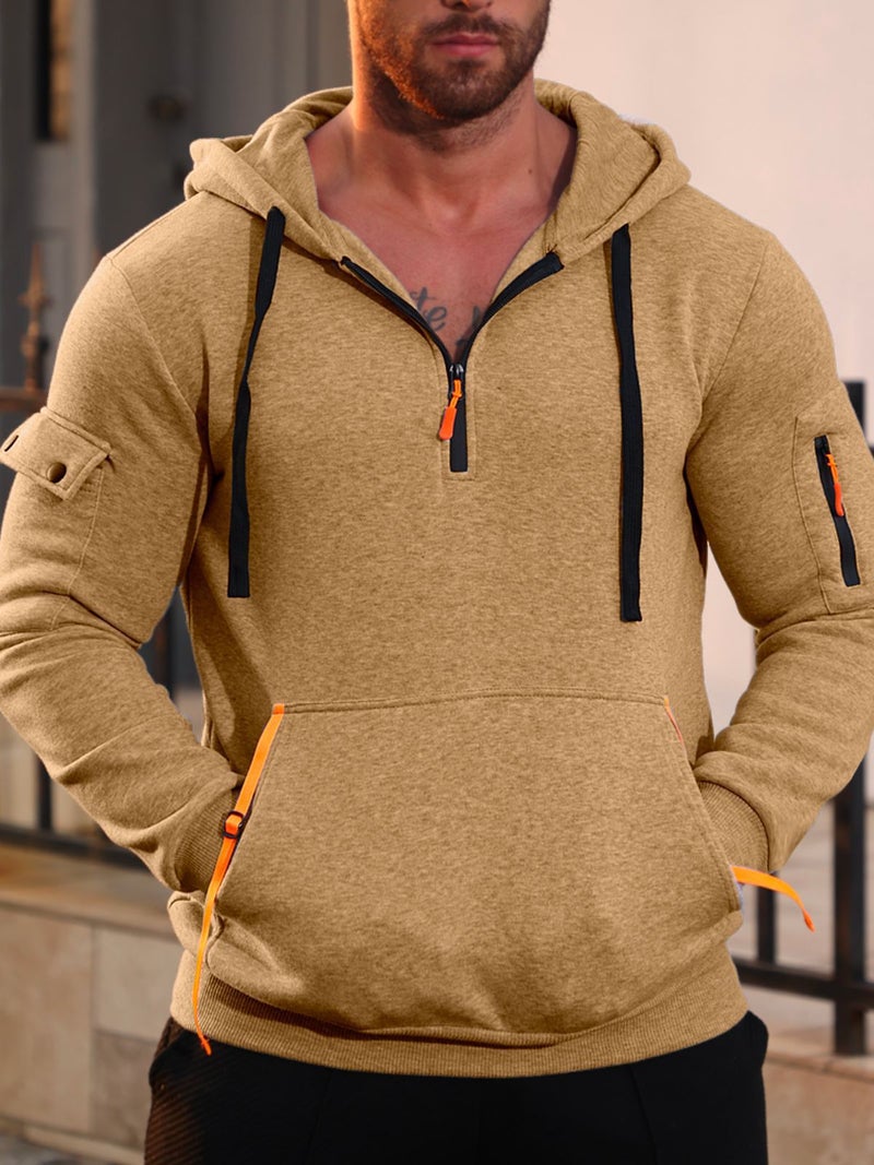 Men's Hooded Zip-Up Sweatshirt with Arm Pocket Thick Casual Outerwear - Image 3