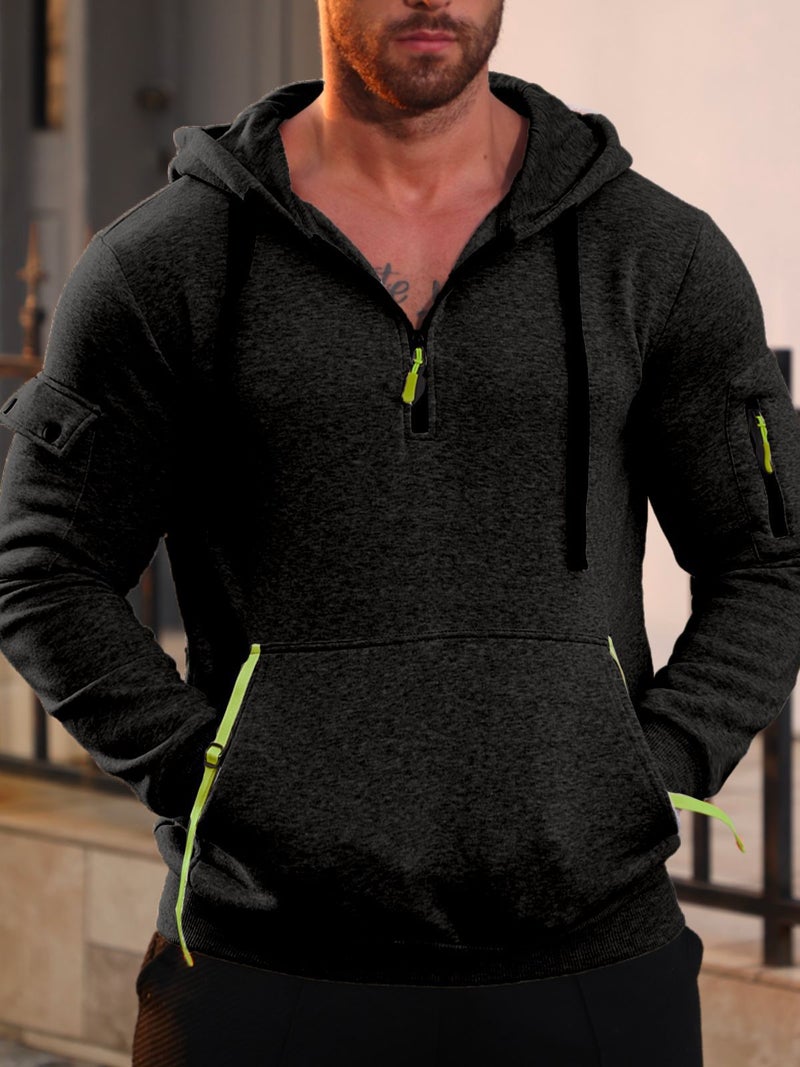 Men's Hooded Zip-Up Sweatshirt with Arm Pocket Thick Casual Outerwear - Image 4