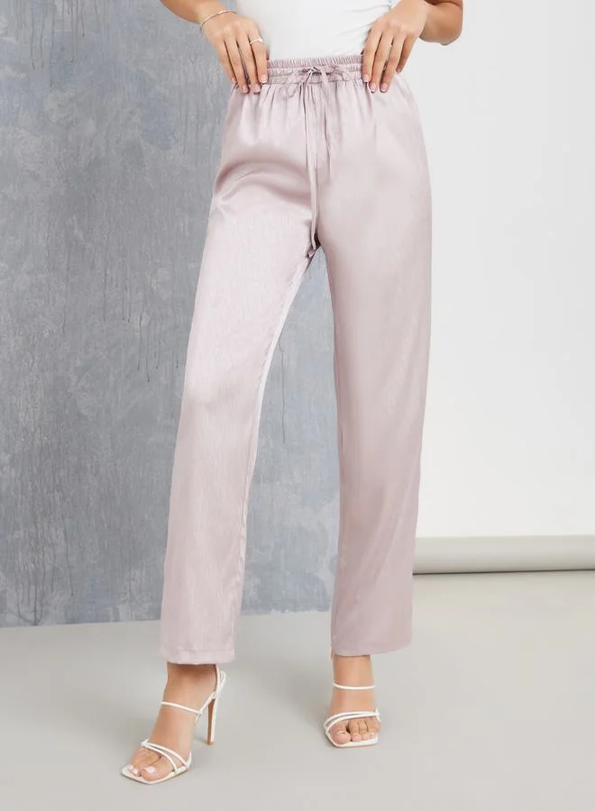 Styli Jacquard Tapered Pants with Drawstring