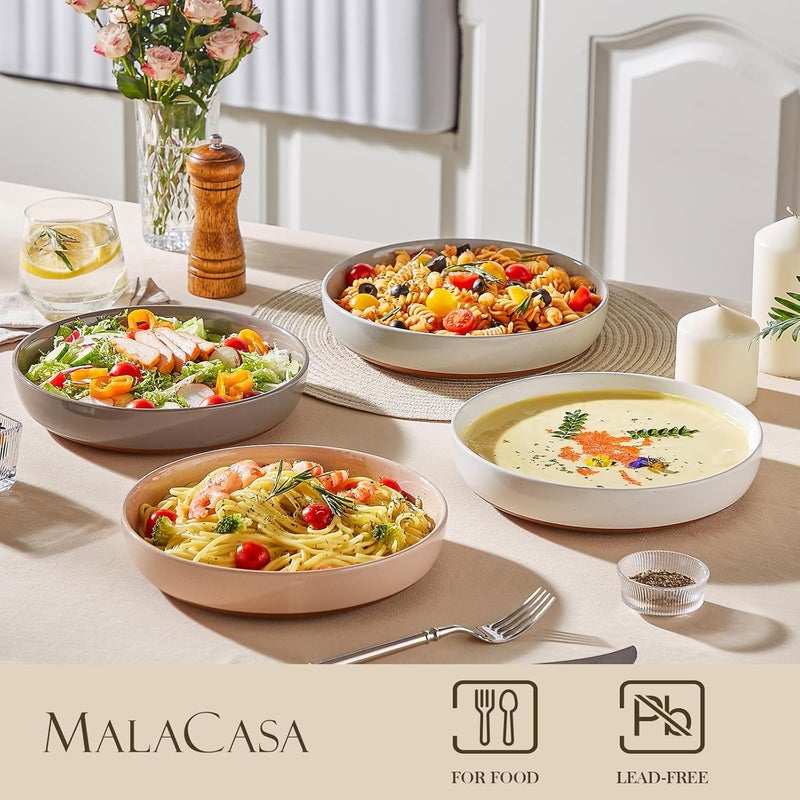 MALACASA Large Pasta Bowls Set of 4 48 OZ Salad Bowls Serving Bowls for Dinner Ceramic Soup Bowls Pasta Plates for Serving Stackable Microwave  Dishwasher Safe Multicolor Series TARA - Image 3
