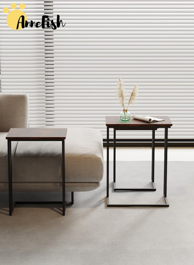 AnneFish 3Pcs C-Shaped Coffee Service Table Set Sofa Side Nesting Table End Table For Home Living Room Bedroom Small Coffee Table Couch Table Metal Frame Easy Assembly - Image 3